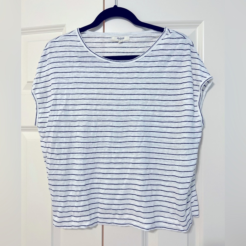 Madewell crop T shirt white black stripe